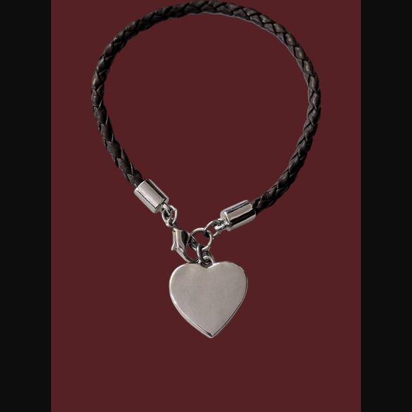 Nine West Braided Leather Band Silver Tone Heart Bangle Bracelet 6.5" - Picture 6 of 10